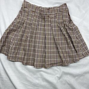 Love Tree Dark Academia Plaid Pleated Mini Skirt Brown Gingham Preppy Coquette L